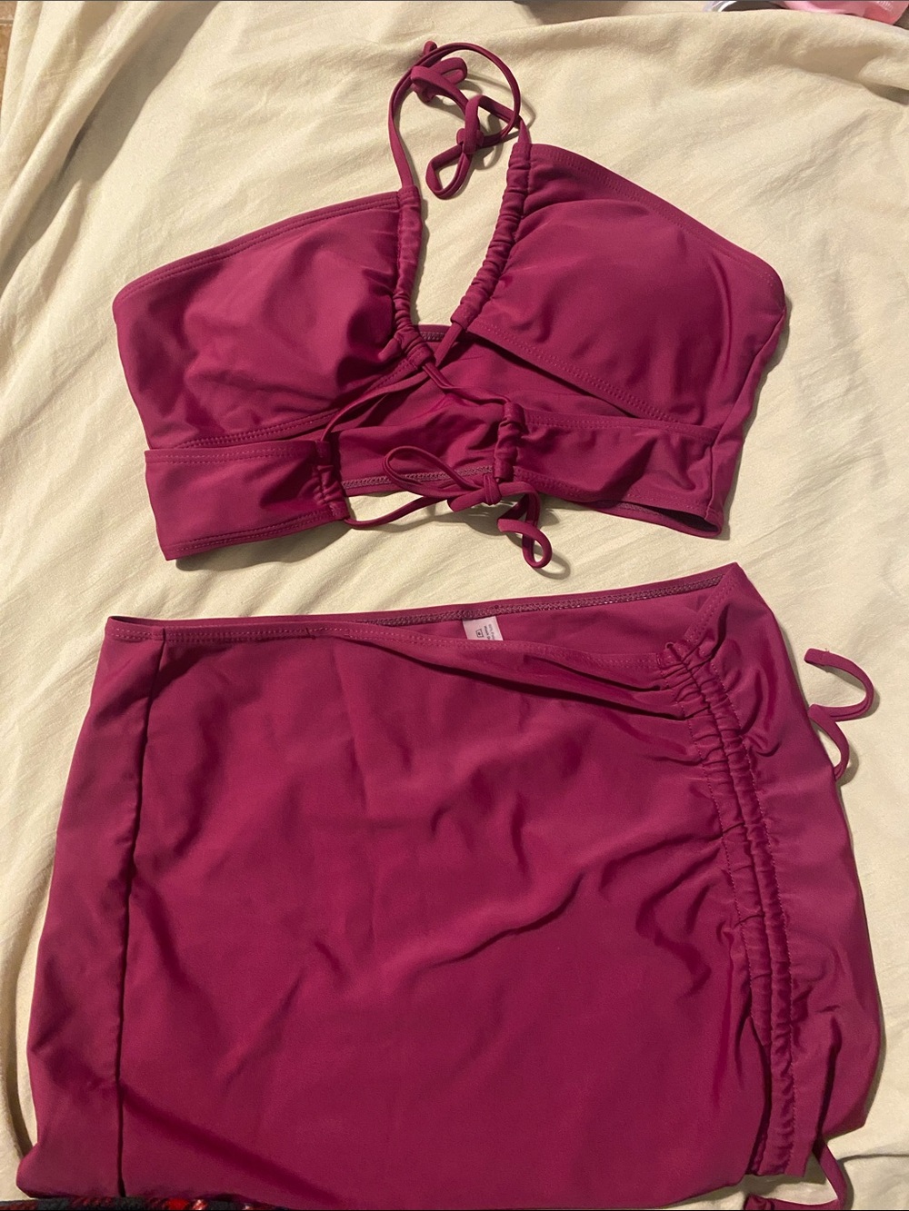 SHEIN Magenta Halter Bikini Top & Skirt Swim Set